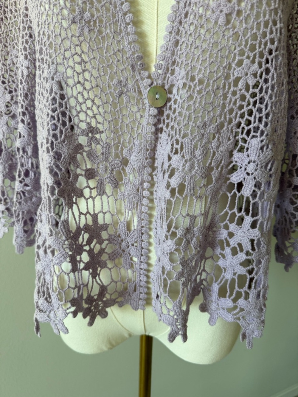 Rabbit Rabbit Rabbit Lavender Crochet Floral Cotton Openwork Cardigan-XL - Picture 3 of 11
